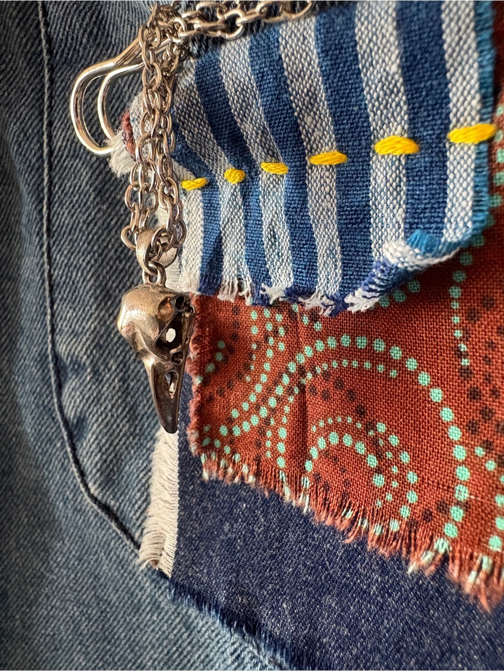 One-of-a-Kind Upcycled Denim Jacket w/Vintage Southwestern Eagle Embroidery - Picture 3 of 13